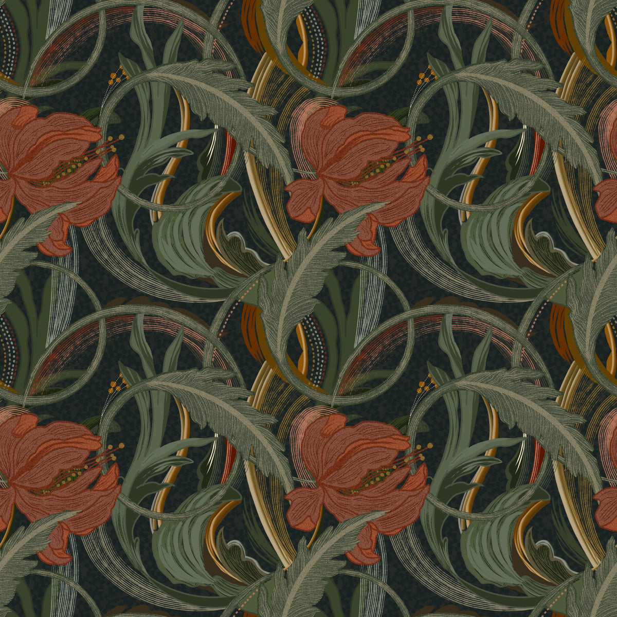Midnight Garden Art Nouveau Bloom Wallpaper⁠