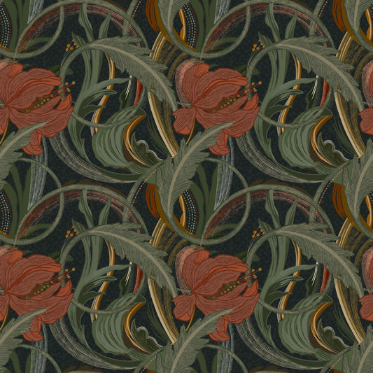 Midnight Garden Art Nouveau Bloom Wallpaper⁠
