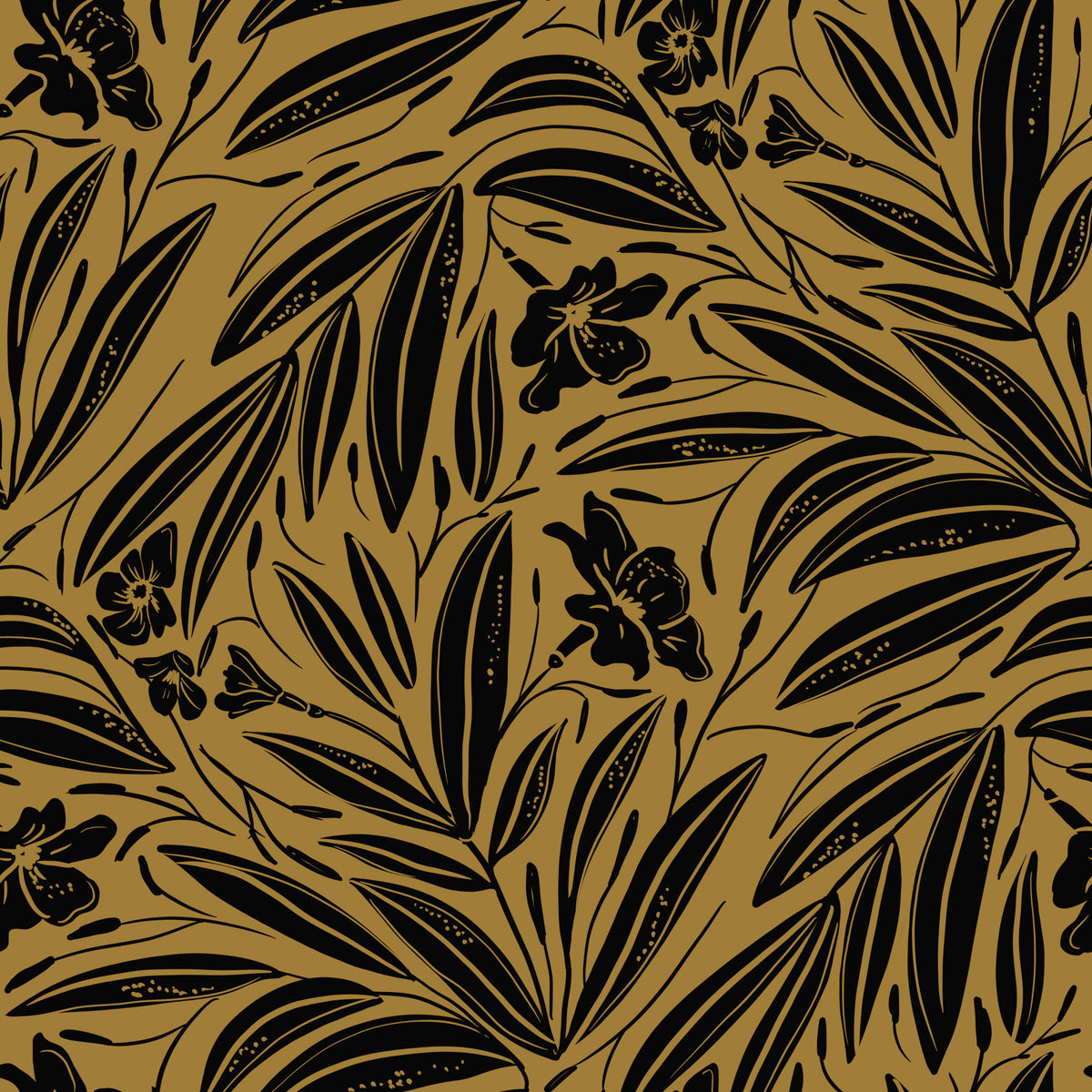 Golden Botanical Silhouette Wallpaper⁠