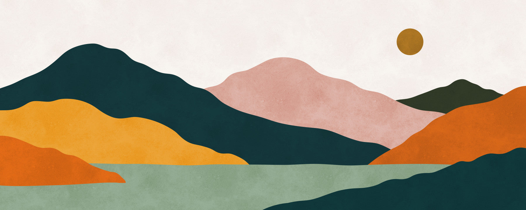 Abstract Peaks and Golden Sun Landscape Wall Mural