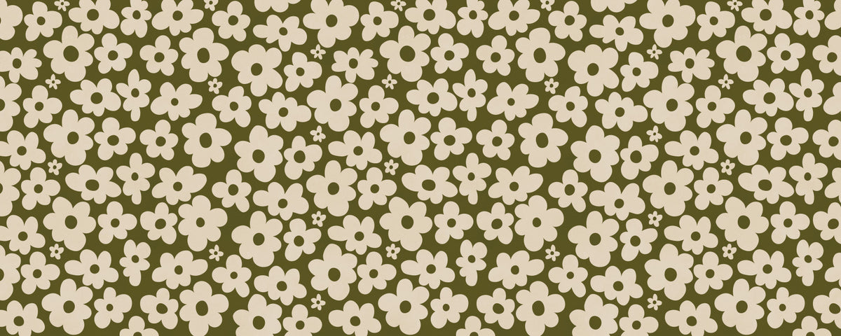 Retro Daisy Meadow in Sage and Cream Wall Mural in your room — zoomed