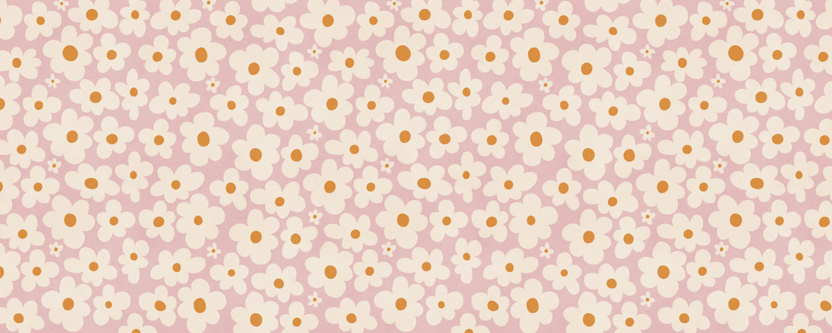 Retro Cream and Pink Daisy Field Wall Mural
