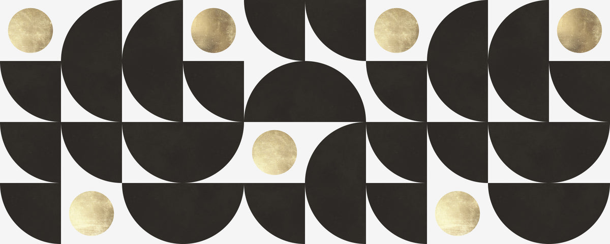Modernist Geometric Gold and Black Arcs Wall Mural in your room — zoomed