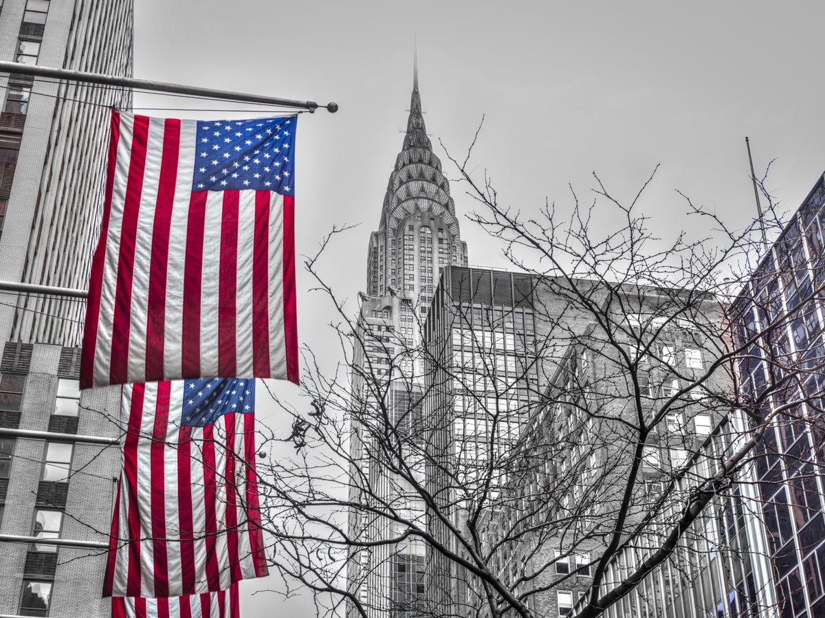 Patriotic Manhattan Cityscape Landmark Wall Mural in your room — zoomed
