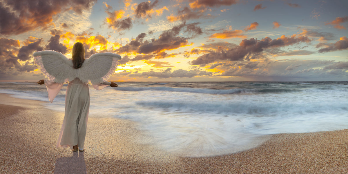 Celestial Guardian at Sunset Shore Wall Mural in your room — zoomed