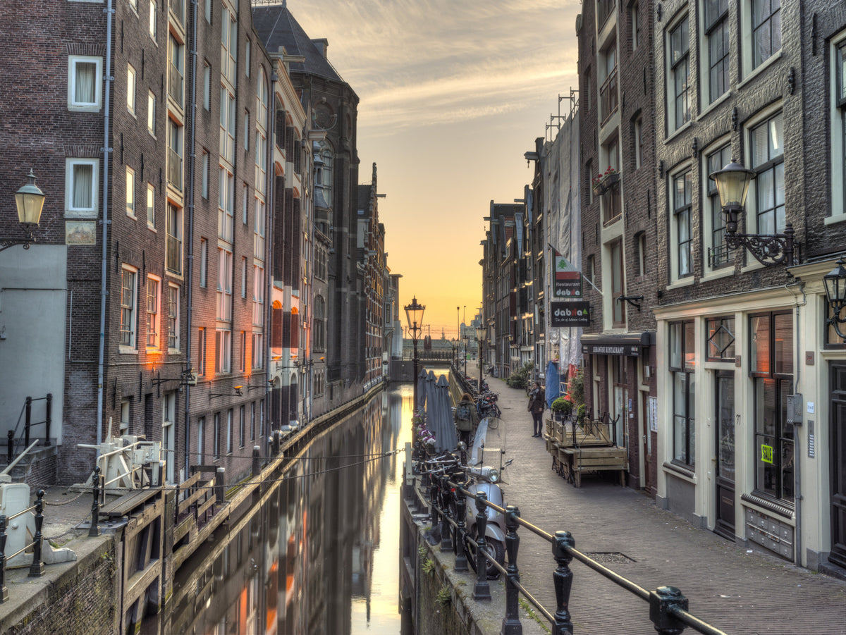 Amsterdam Golden Hour Canal Scene Wall Mural