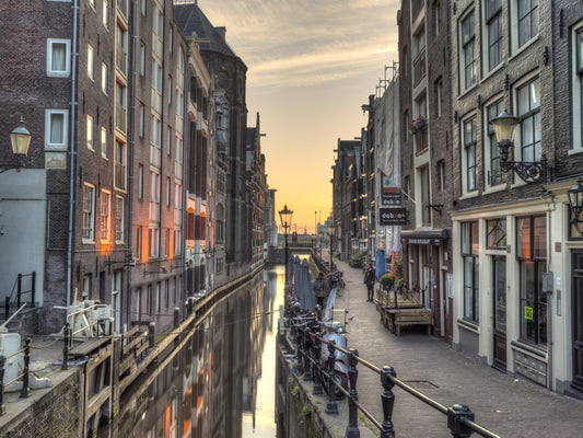 Amsterdam Golden Hour Canal Scene Wall Mural