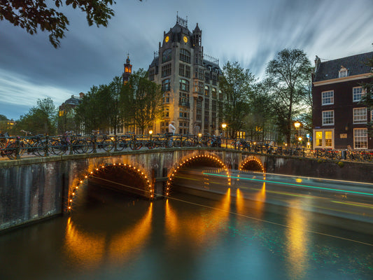 Amsterdam Canal Evening Illumination Wall Mural