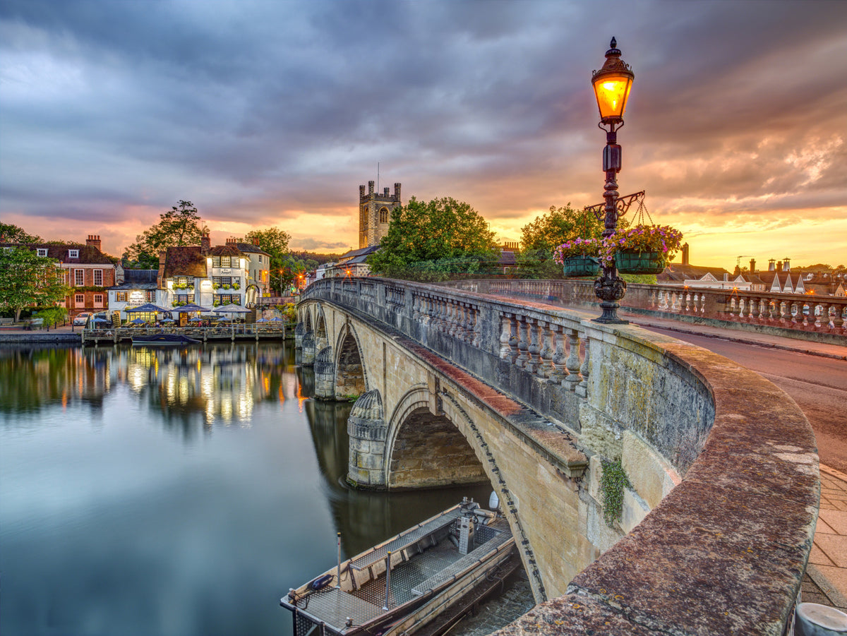 Riverside Town at Sunset Wall Mural in your room — zoomed