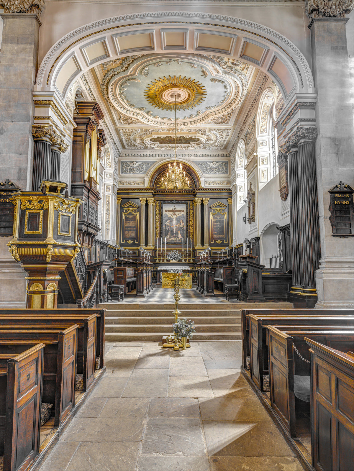 Stained Wood and Gilded Church Interior Wall Mural in your room — zoomed