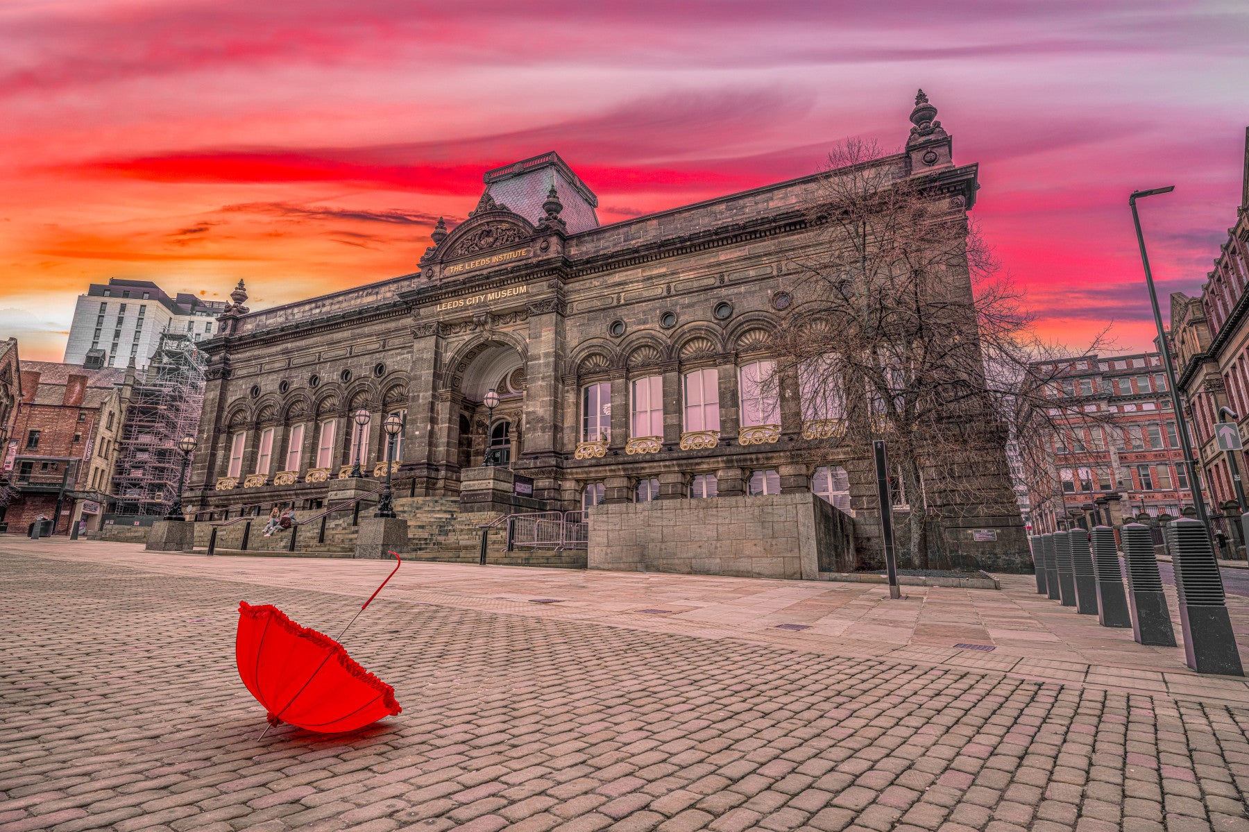 Urban Red Umbrella Sunset Wall Mural