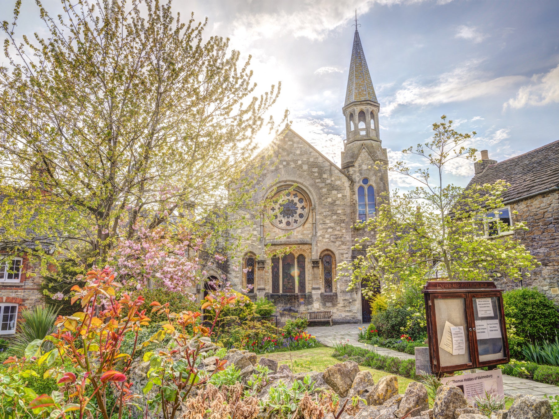 Sunlit English Church Garden Wall Mural