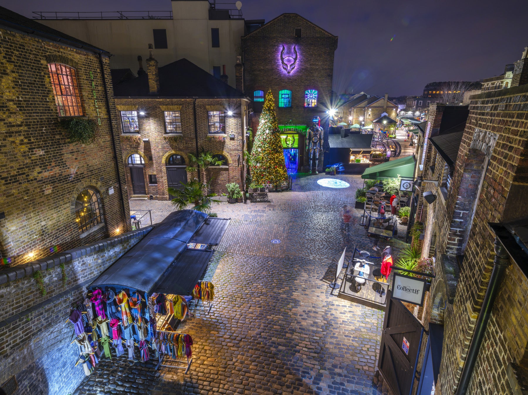 London Nighttime Cobblestone Market Square Wall Mural