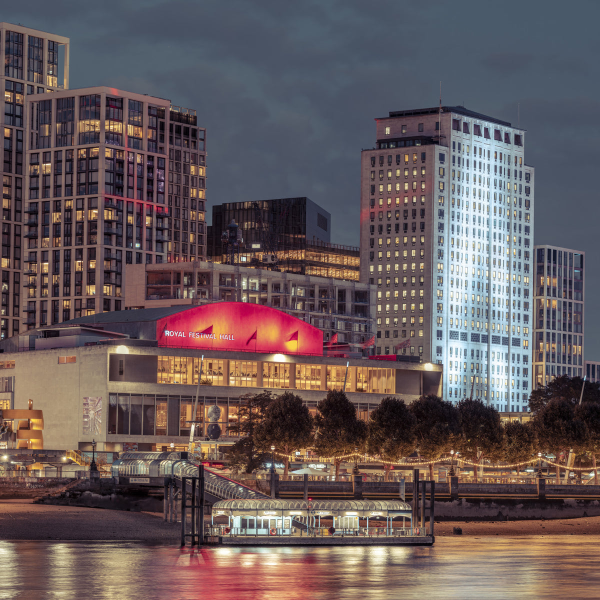 London Riverfront Twilight Skyline Wall Mural