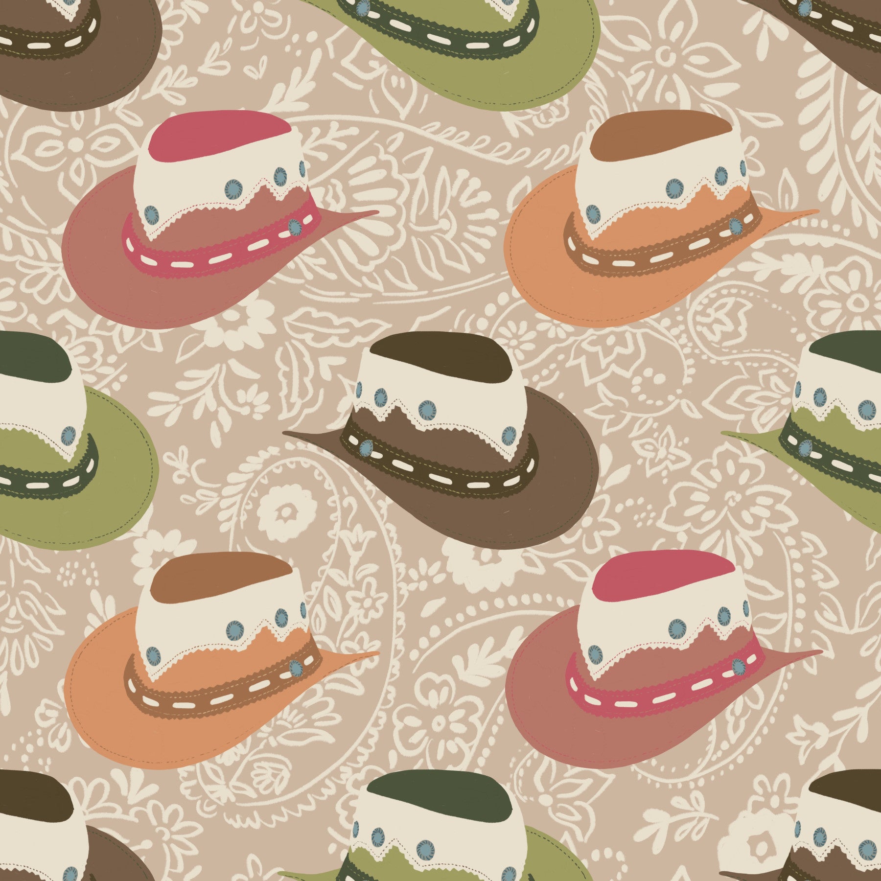 Rustic Western Cowboy Hat Pattern Wallpaper⁠