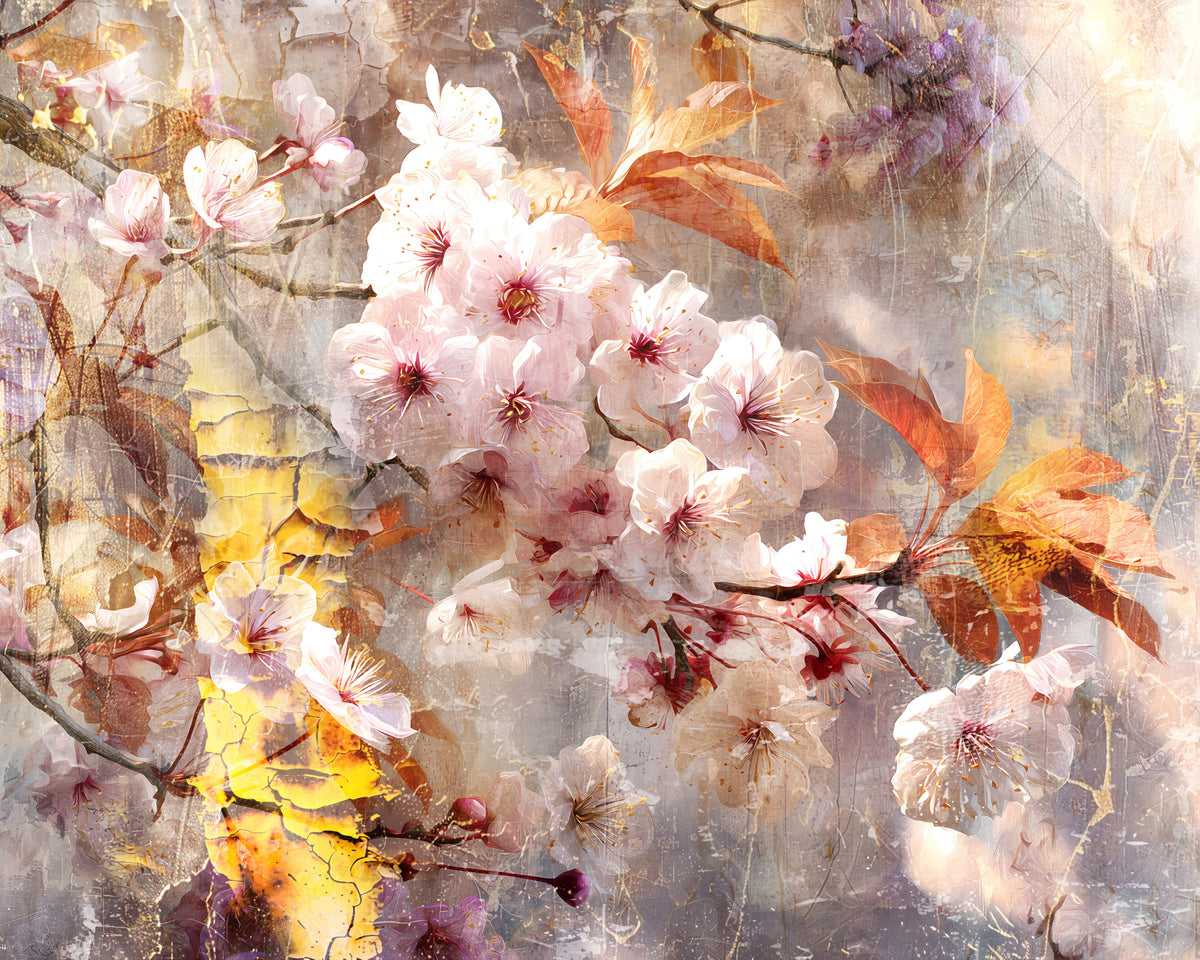 Rustic Golden Bloom Illustration Wall Mural in your room — zoomed