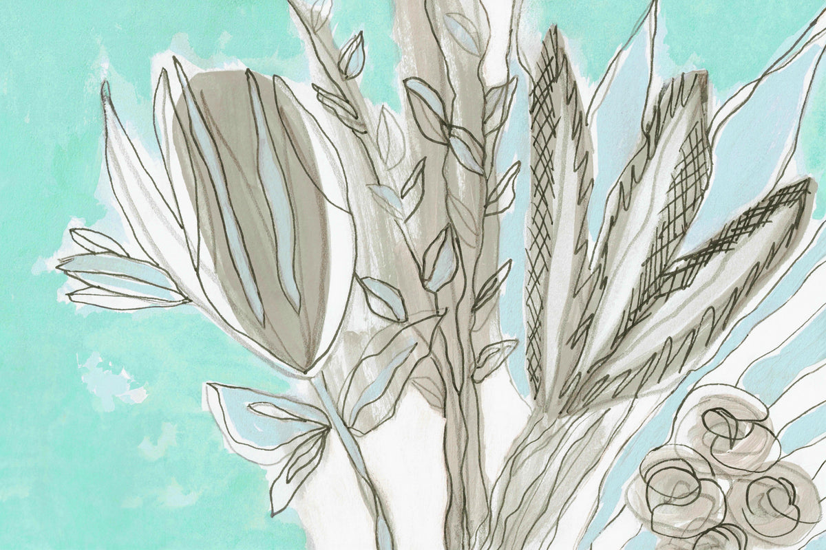 Muted Floral Line Art Wall Mural