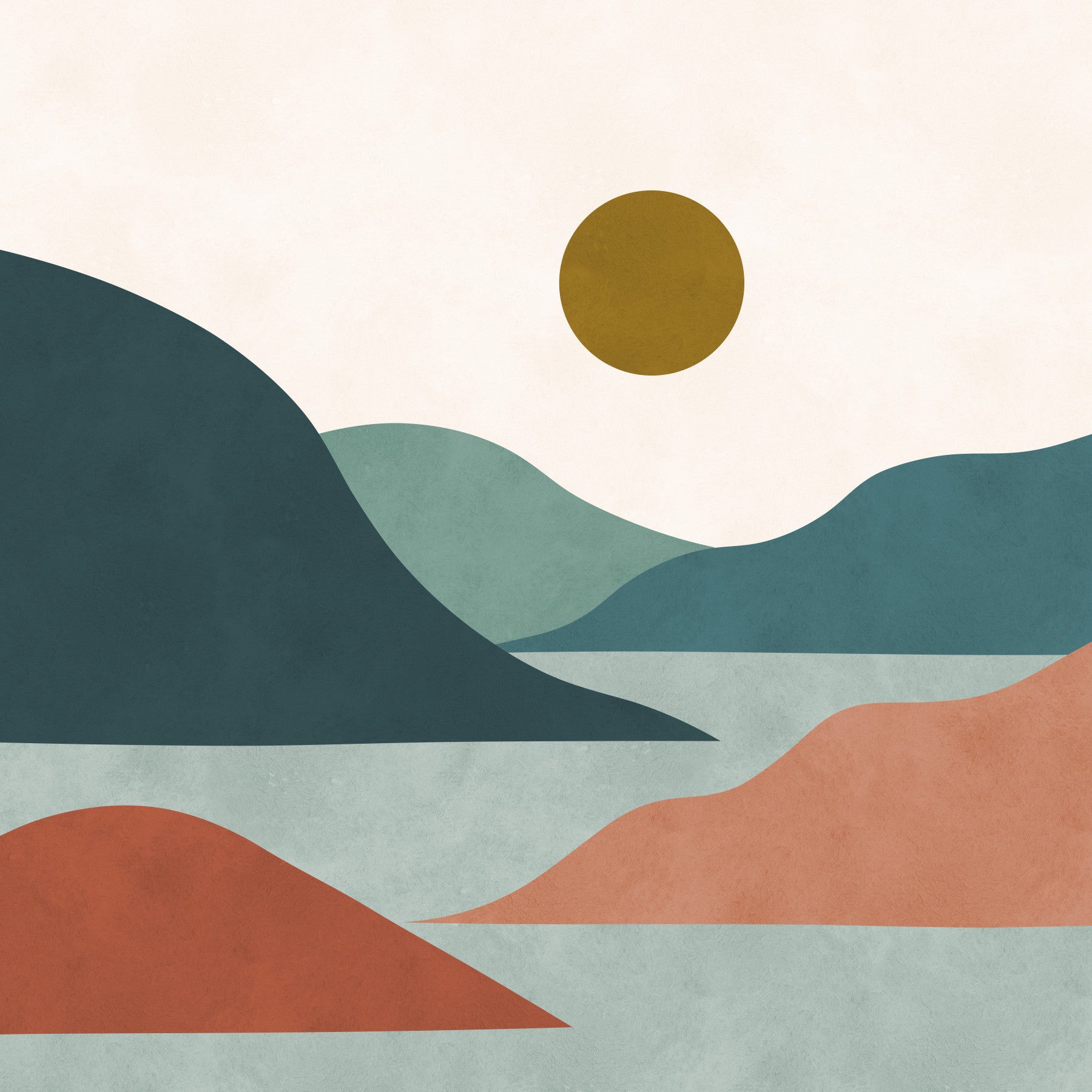 Minimalist Sunset Valley Peaks Wall Mural