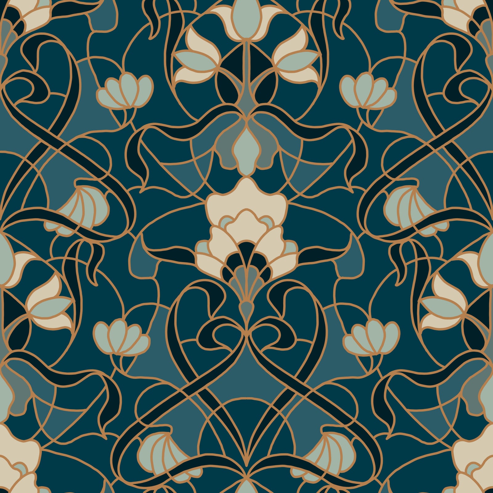 Heritage Botanical Scrollwork Wallpaper⁠