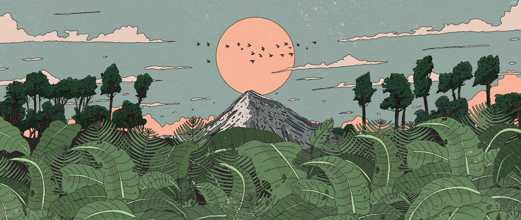 Jungle Horizon Sunset View Wall Mural