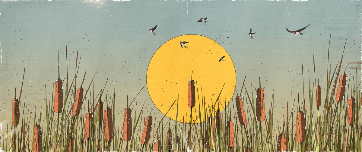 Golden Marshlands and Swallows Wall Mural in your room — zoomed