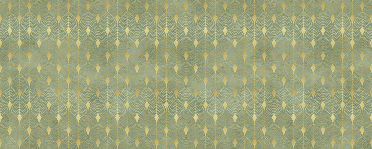 Sage and Gold Art Deco Fan Wall Mural in your room — zoomed