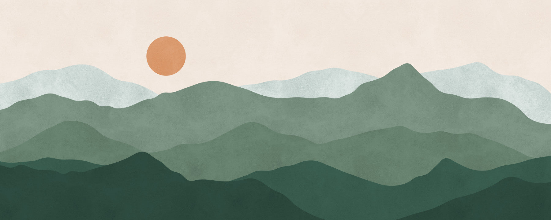 Minimalist Green Mountain Sunset Peaks Wall Mural