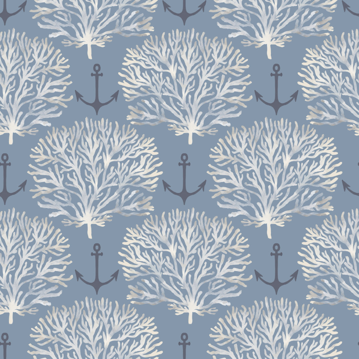 Coastal Marine Coral and Anchor Pattern Wallpaper⁠ in your room — zoomed