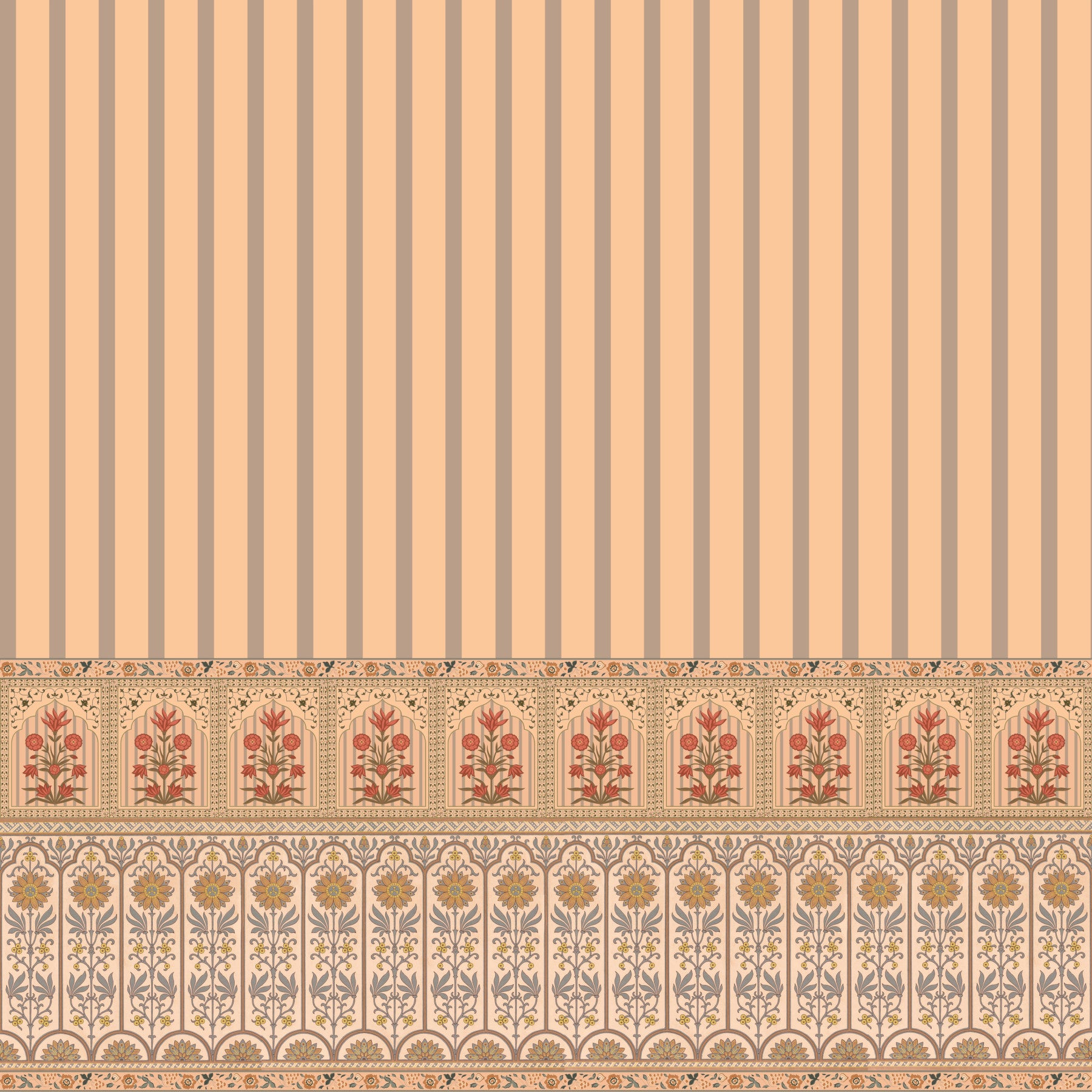 Peach Heritage Stripe and Bloom Wall Mural