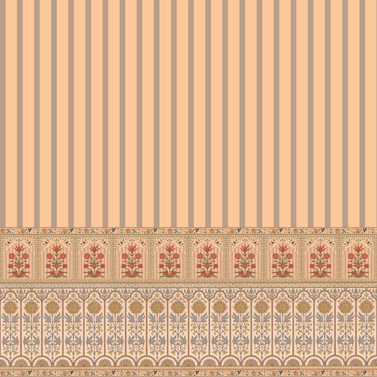 Peach Heritage Stripe and Bloom Wall Mural