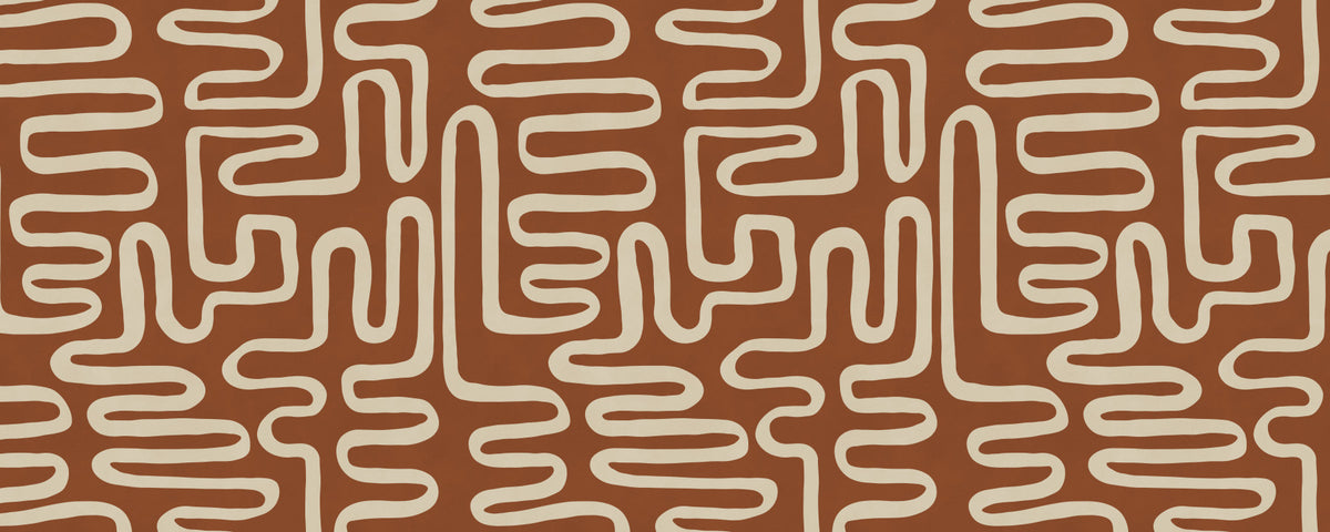 Rustic Terracotta Labyrinth Line Art Wall Mural