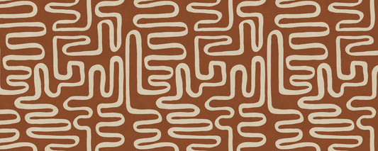 Rustic Terracotta Labyrinth Line Art Wall Mural