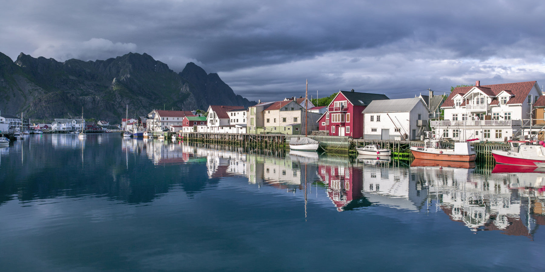 Nordic Mountain Village Waterfront Wall Mural