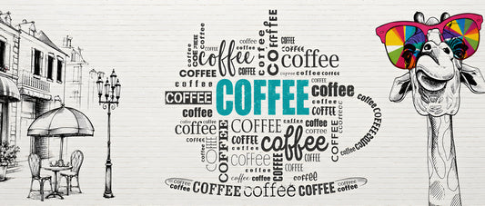 Coffee Typography and Giraffe Art Wall Mural
