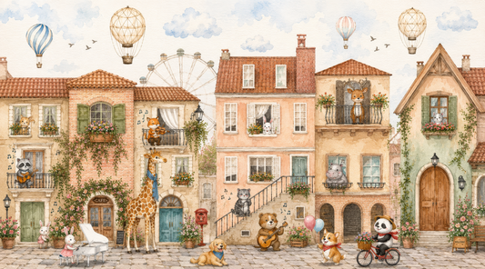 Charming Animal Town Scene Wall Mural