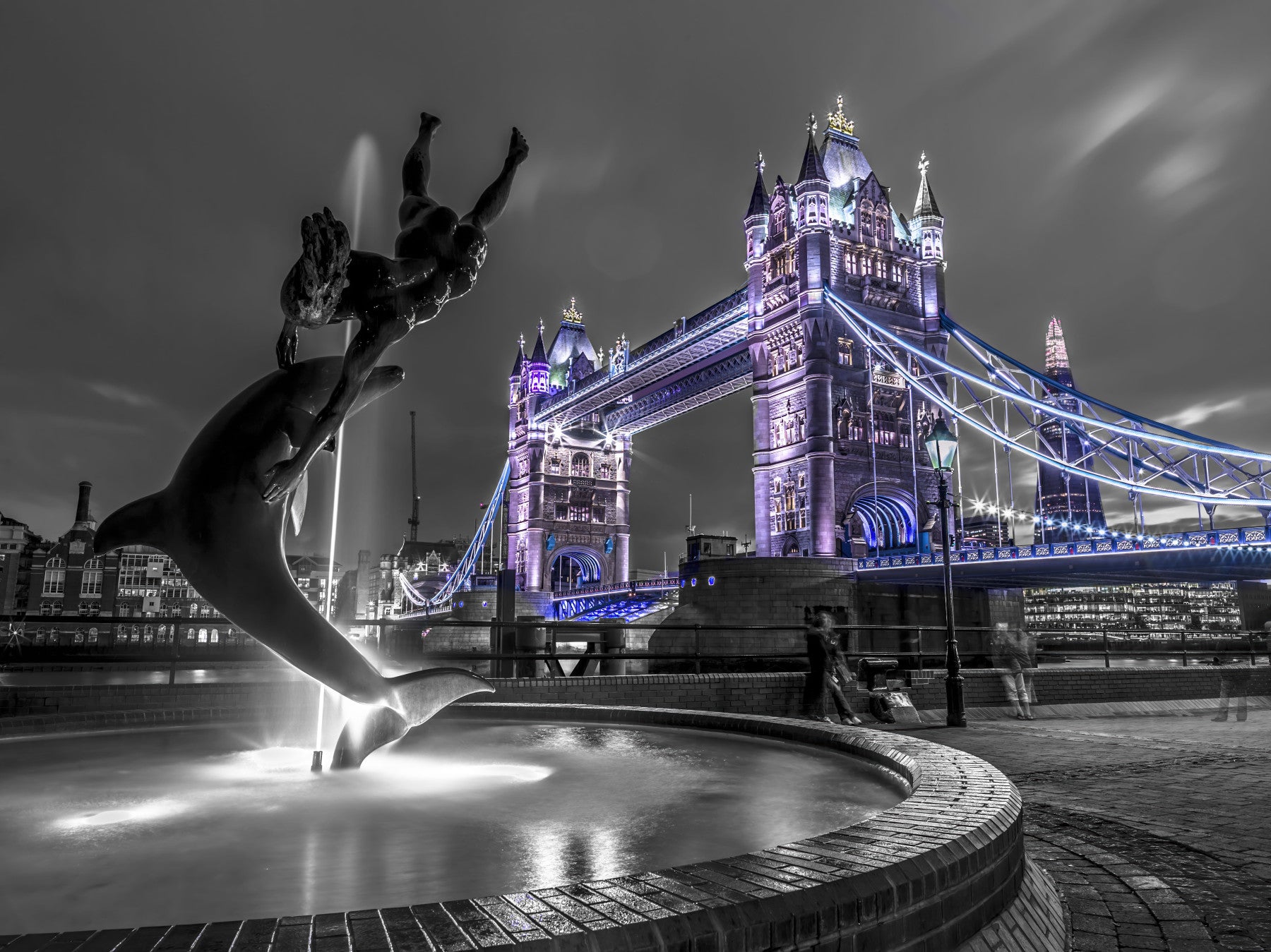 London Bridge Night Fountain View Wall Mural