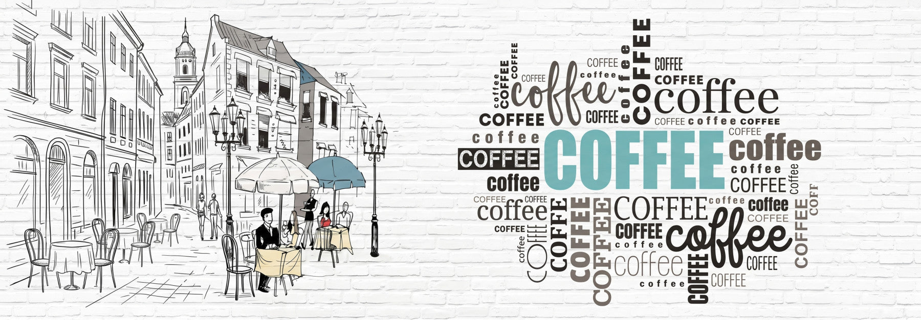 Hand-Drawn Bistro Narrative Wall Mural