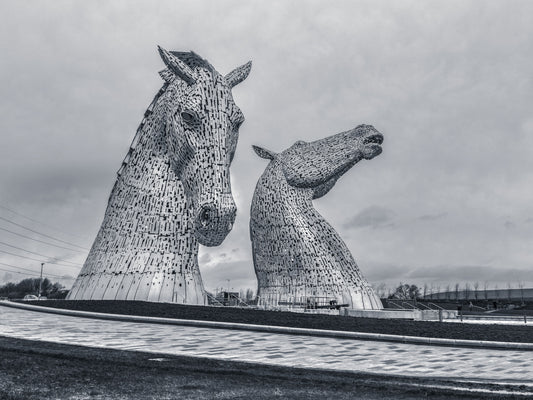 Metallic Horse Heads Architectural View Wall Mural