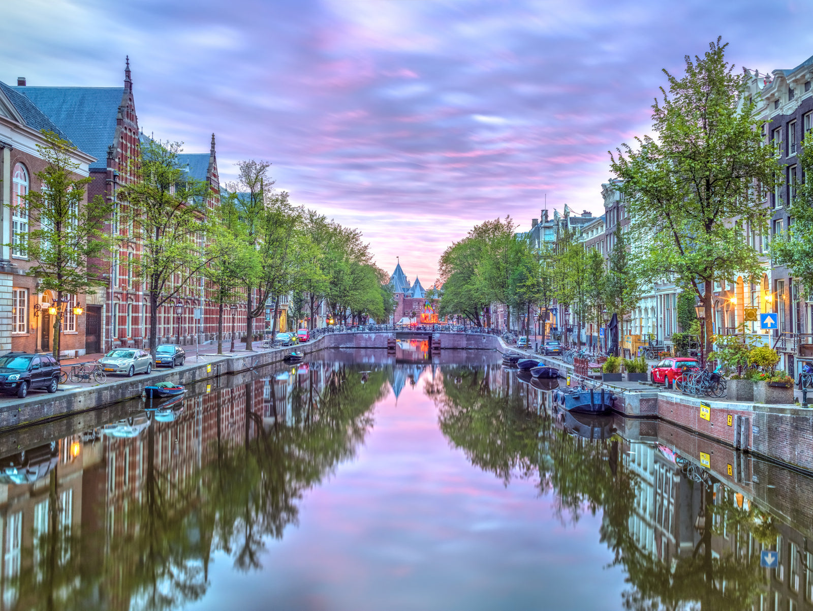 Twilight Amsterdam Canal Scene Wall Mural