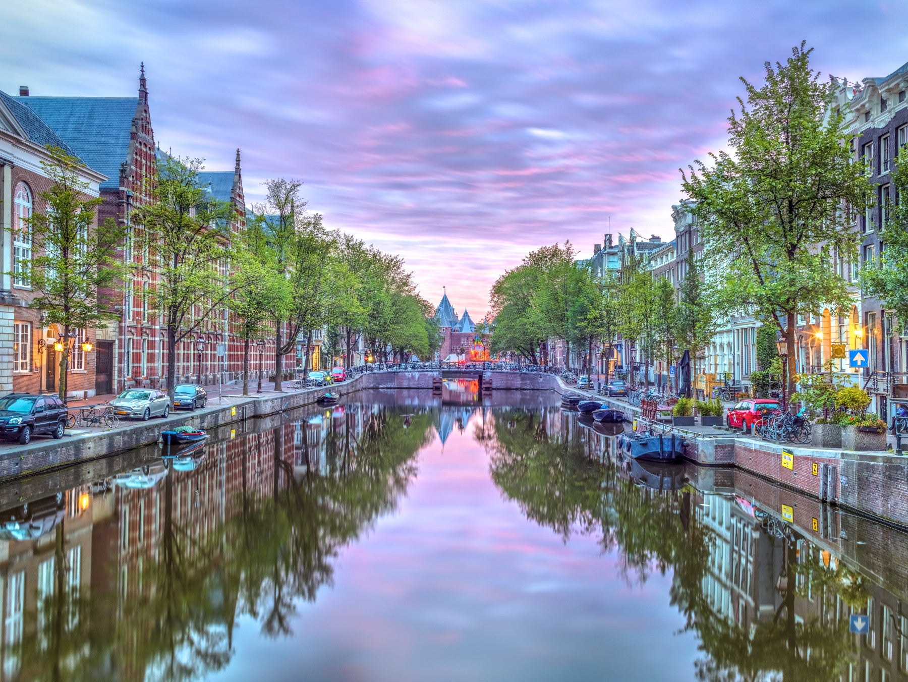 Twilight Amsterdam Canal Scene Wall Mural