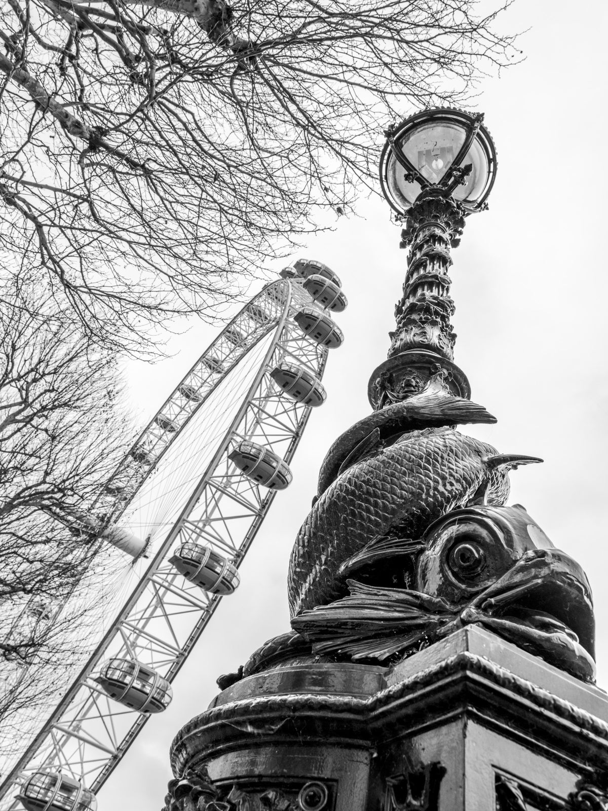 London Landmark Observation Wheel and Lamppost Wall Mural in your room — zoomed