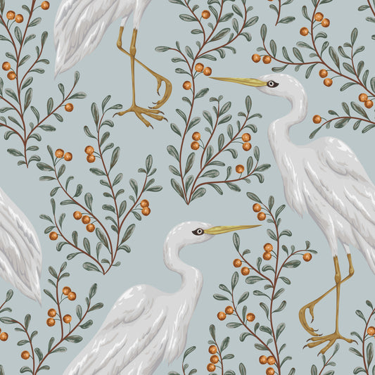 Graceful Heron and Berry Branch  Wallpaper⁠