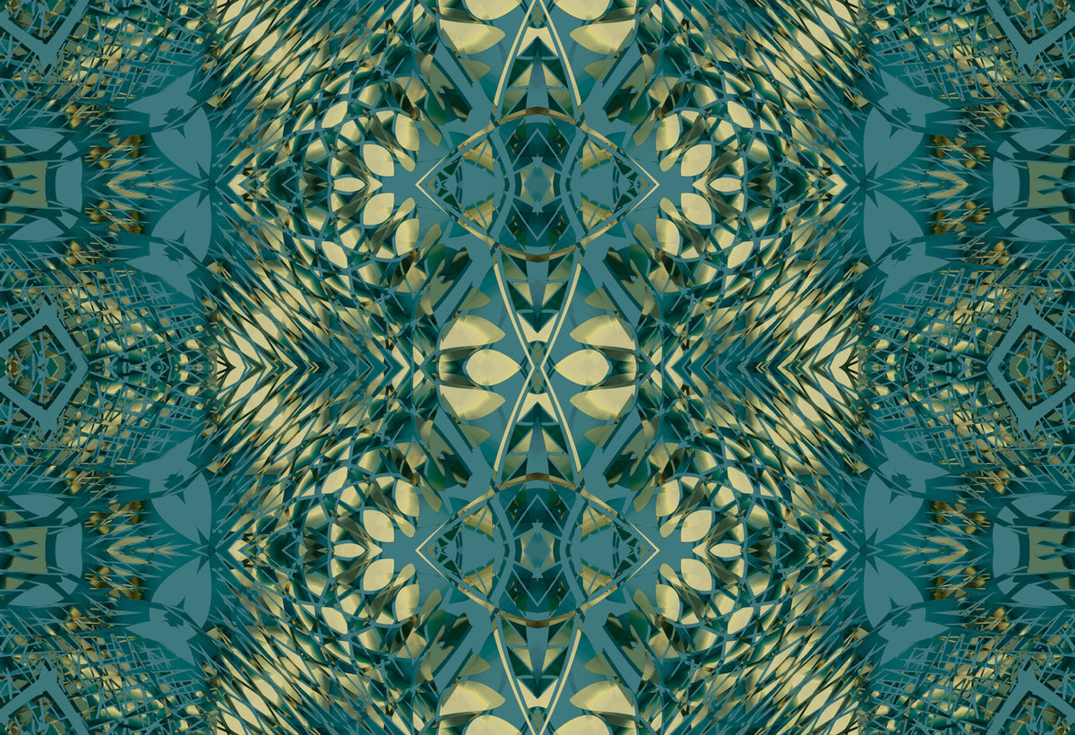 Teal & Pale Yellow Botanical Baroque - BELLAGIO Wallpaper