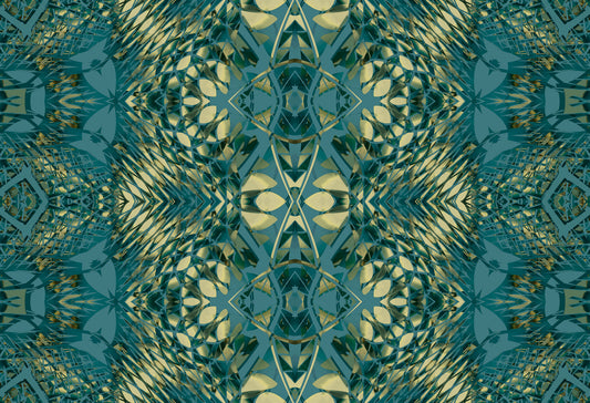 Teal & Pale Yellow Botanical Baroque - BELLAGIO Wallpaper