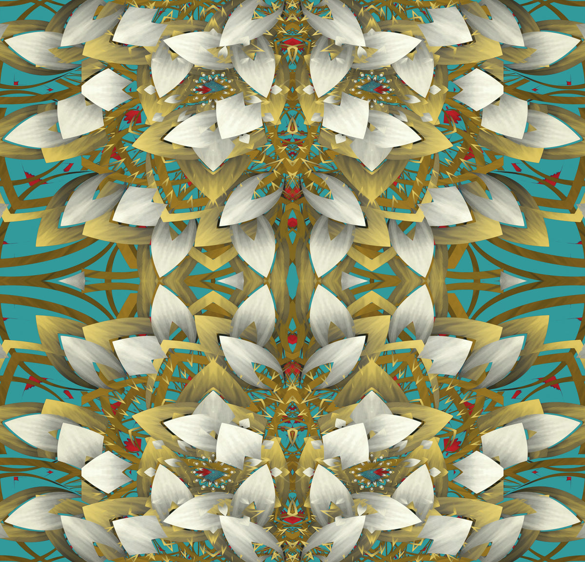 Teal & Gold Maximalist Geometric Bloom - IKEBANA Wallpaper⁠