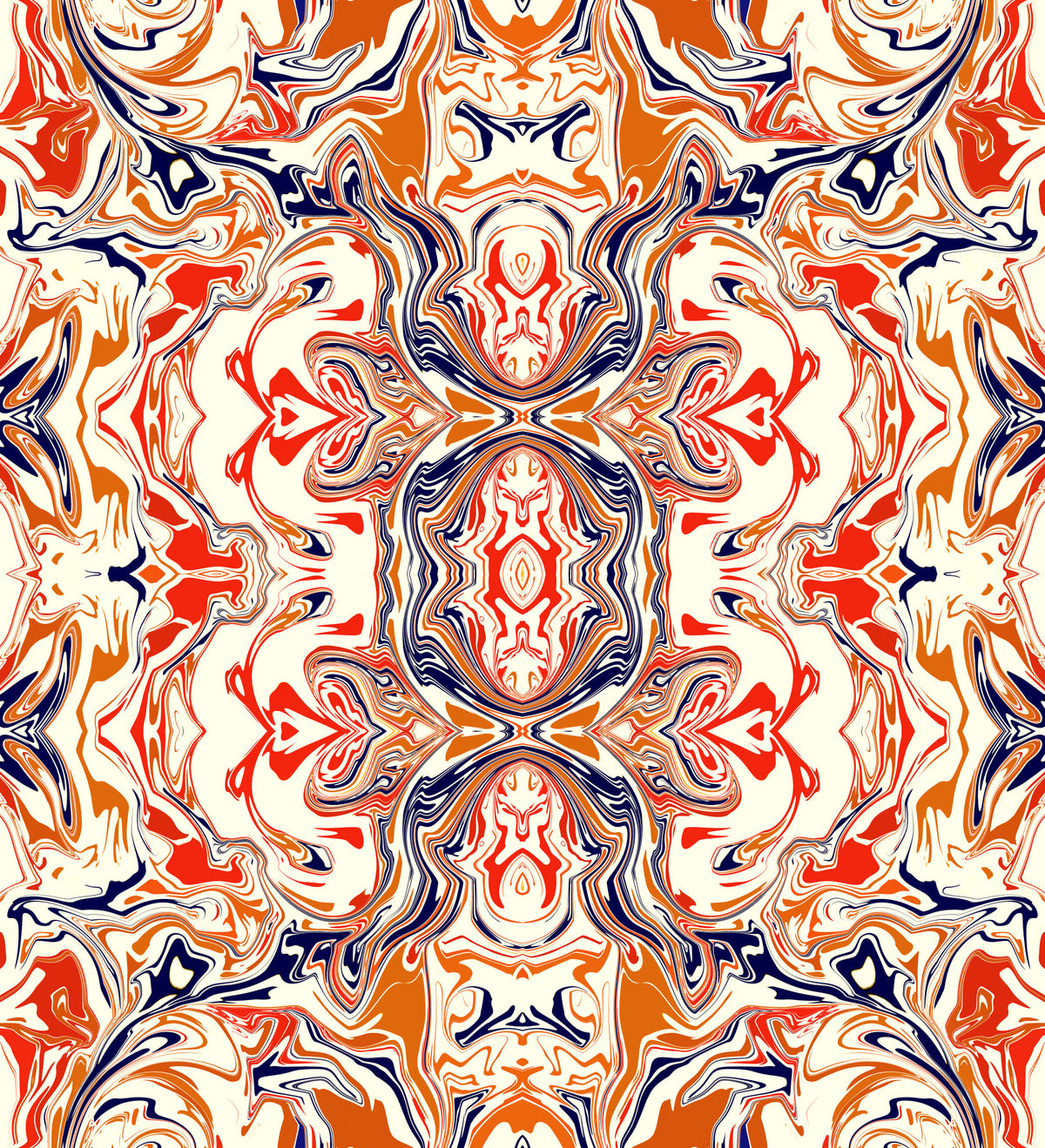 Orange & Ivory Contemporary Ornamental Tile - ANDORRA Wallpaper