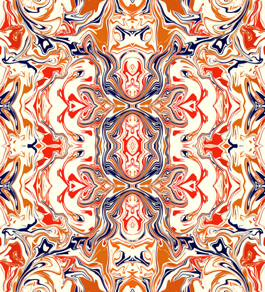 Orange & Ivory Contemporary Ornamental Tile - ANDORRA Wallpaper