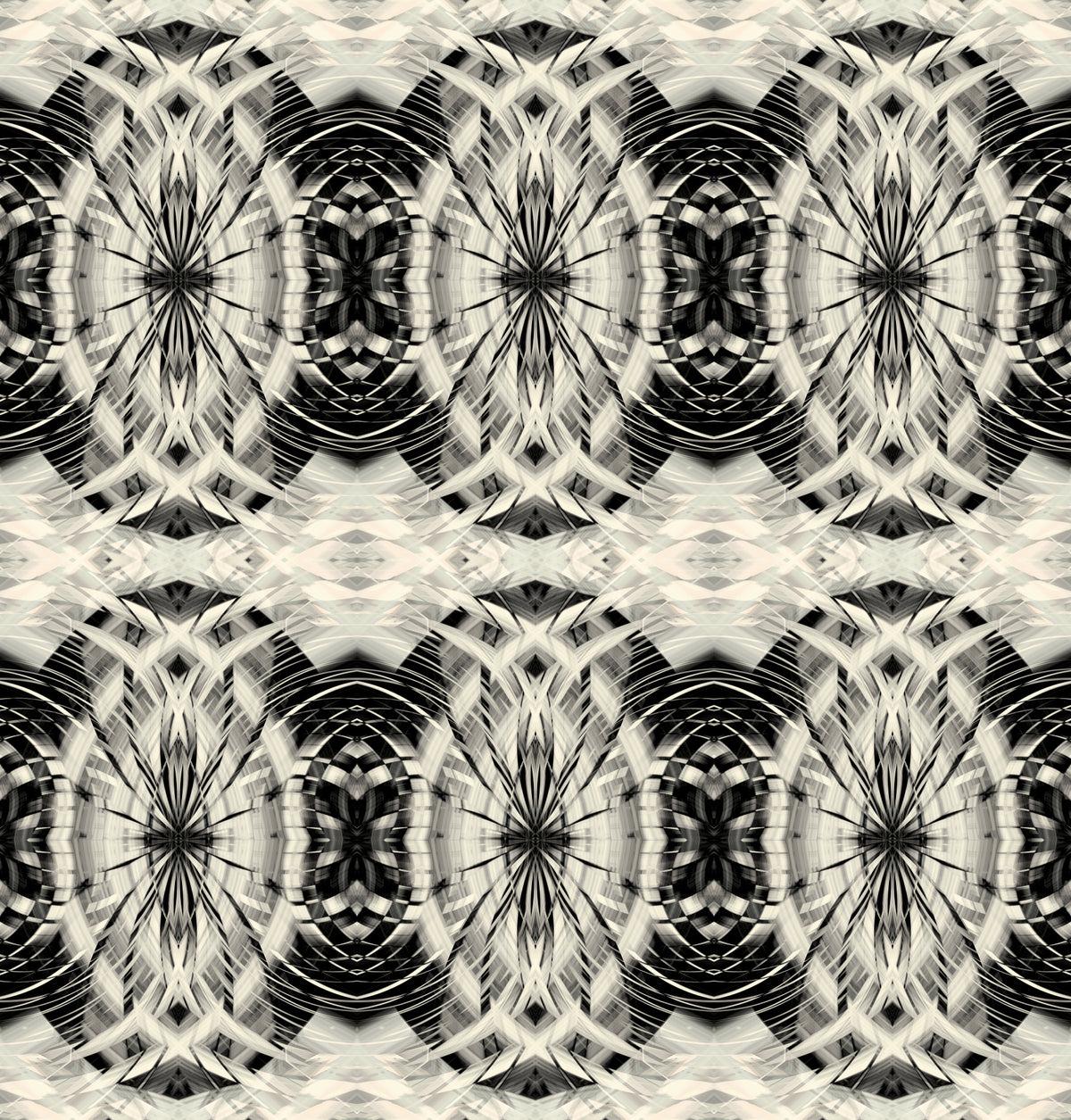 Black and Ivory Retro Geometric Medallion - MOSQUITO Wallpaper in your room — zoomed