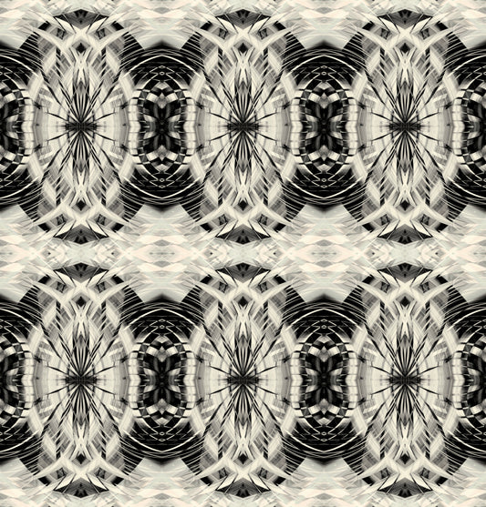 Black and Ivory Retro Geometric Medallion - MOSQUITO Wallpaper