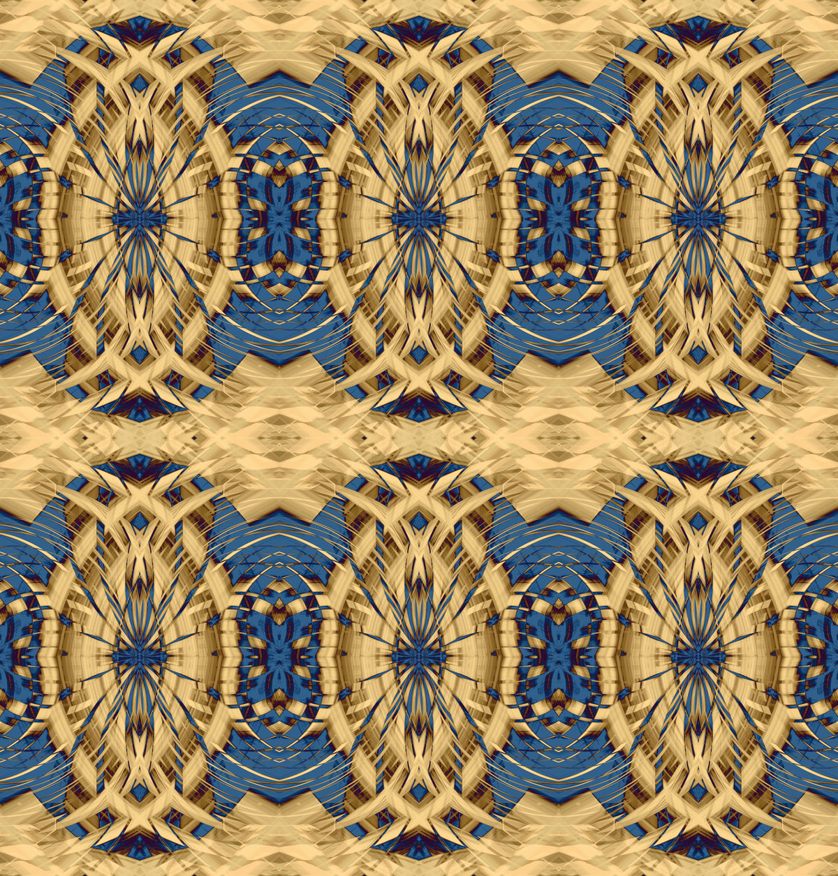 Cobalt Blue & Gold Retro Geometric Medallion - MOSQUITO  Wallpaper⁠